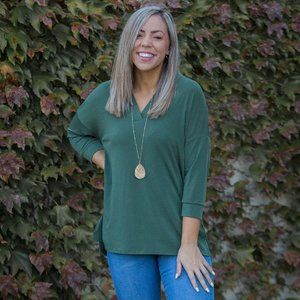 Quaint and Comfy 3/4 Sleeve Top in Olive